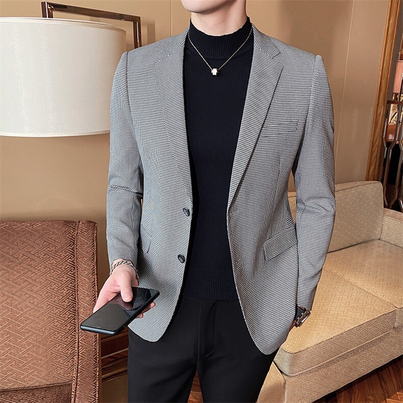 2021春新款西装男士小格子西装西服西外套818-，男装西服，电商D225