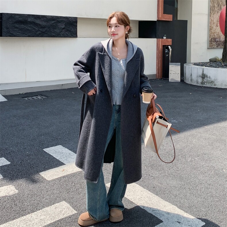 现货主推BAO款数据双面羊毛呢连帽大衣风衣女外套,女装双面呢大衣,丝露怡语