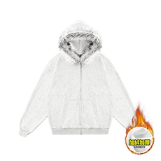 480G重磅加绒硬挺boxy秋冬美式高街超大毛领座山雕连帽卫衣厚外套，女装短外套，电商A486