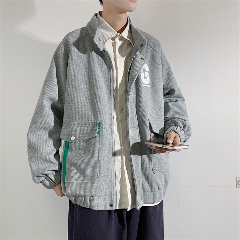 秋装新款高级感外套男立领夹克运动休闲宽松华夫格上衣男J201-P75图片