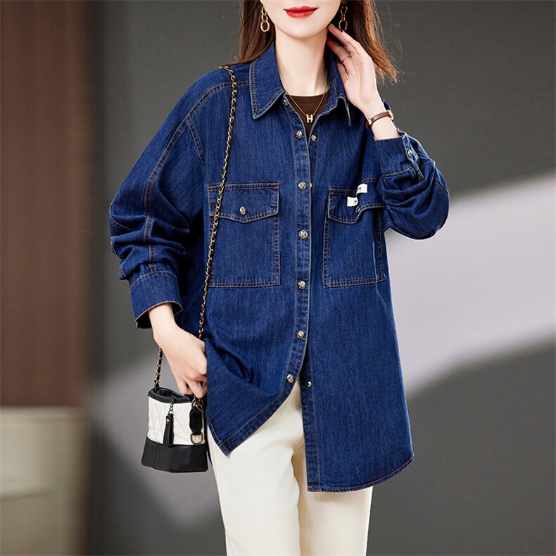 牛仔衬衫外套女中长款复古港风叠穿软牛仔薄外套大码宽松减龄衬衣，女装衬衫，浙宝2-166