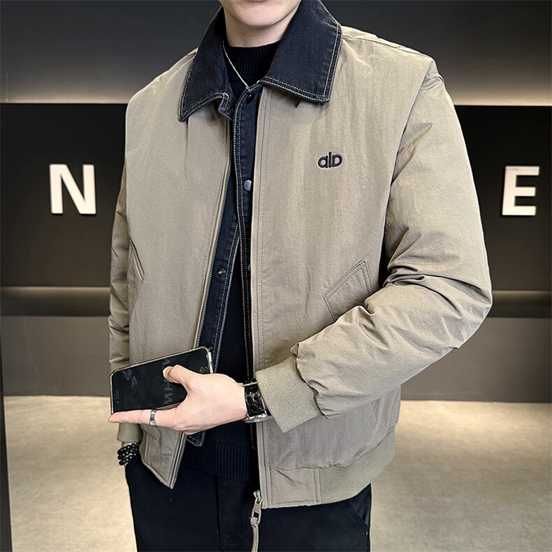 标50绒2025冬季跑量新款男士假两件老钱风翻领白鸭绒羽绒服夹克，男装夹克，电商A225