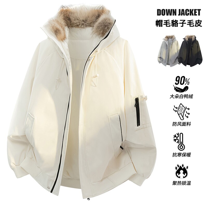 貉子毛高街连帽羽绒服真毛领新标90白鸭绒带SYR2610-P288，男装羽绒服，星座610B-1