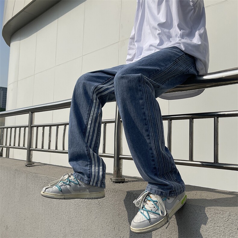 三条杠高街牛仔裤直筒拖地裤B342-NK1004-P55控68,男装牛仔裤,电商B342