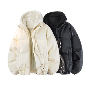 现货 假两件pu皮衣棉服外套男冬季新款加厚美式高街棉衣M106-P120图片