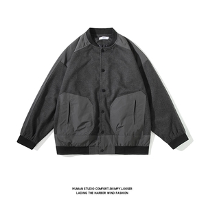 秋装棒球服呢子外套男休闲拼色夹克上衣 JK83P95图片