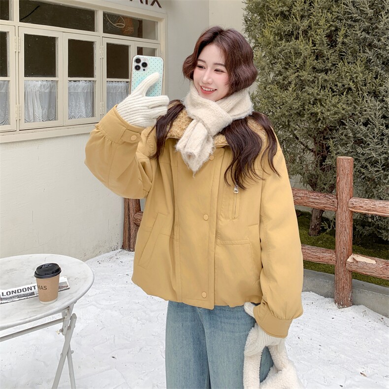 冬装羊圈毛大翻领拼PU皮内胆羽绒90绒短外套2C050-1301-P285-K398,女装羽绒服,2C050