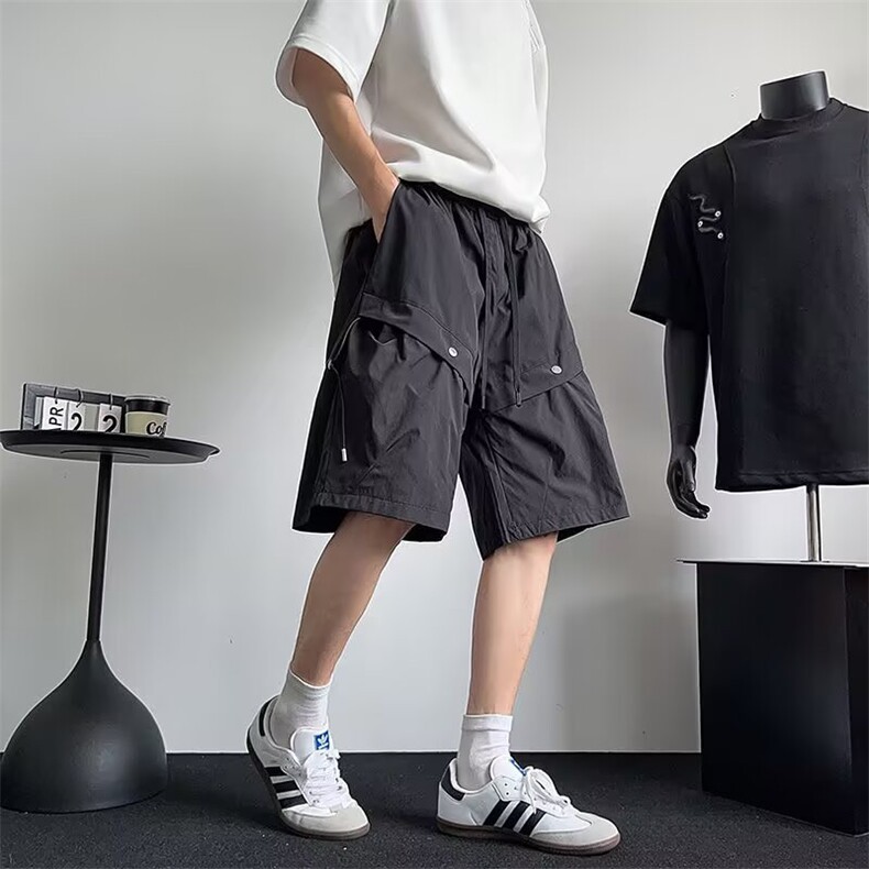 机能大口袋工装伞兵短裤男生宽松夏季薄款阔腿透气凉感休闲五分裤,男装牛仔裤,星座506A