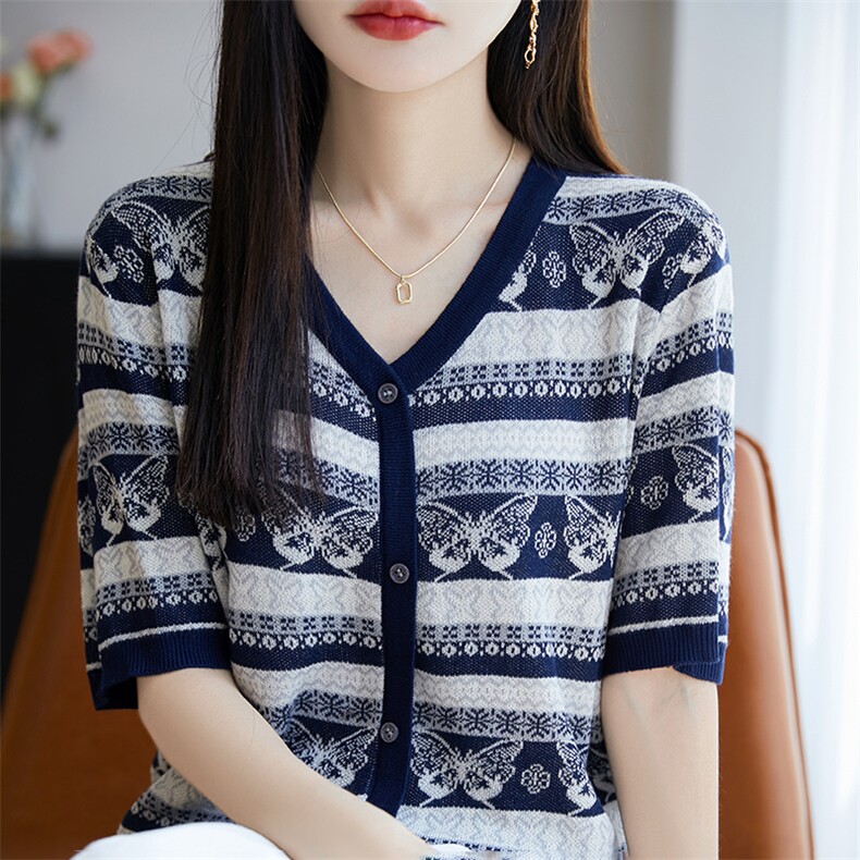 夏季新款时尚气质短袖针织衫女修身显瘦百搭休闲上衣,针织衫/毛衣,郡淞羊绒