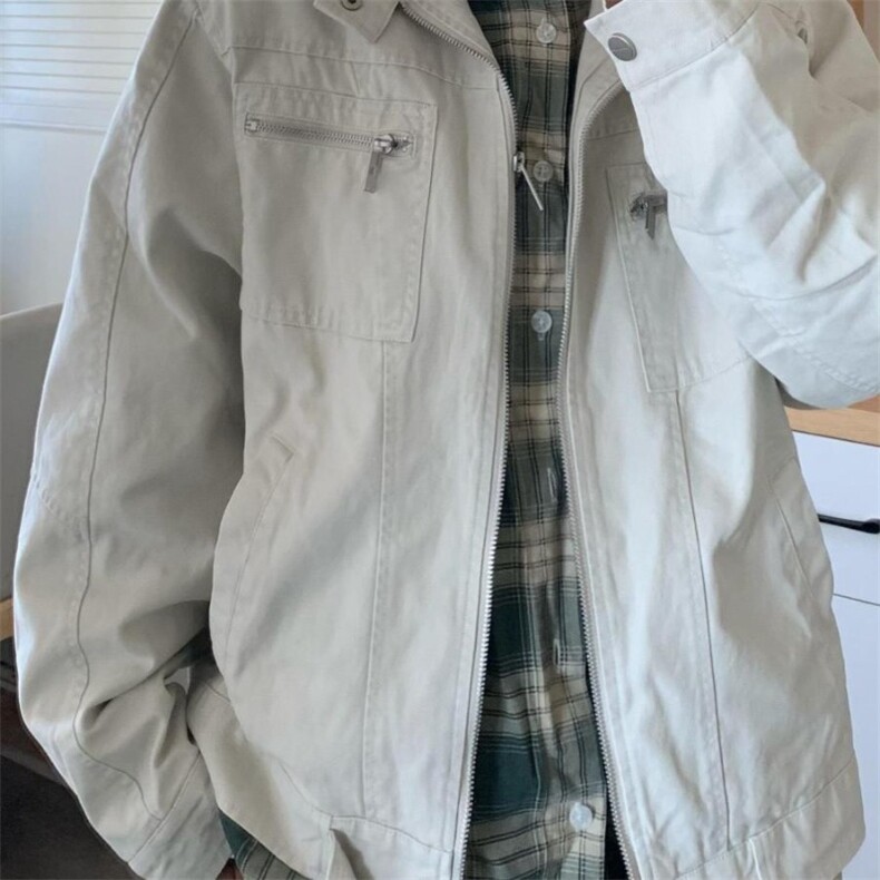 美式古着vintage水洗帆布牛仔外套男女款多口袋立领工装情侣夹克,男装工装外套,星座813-2