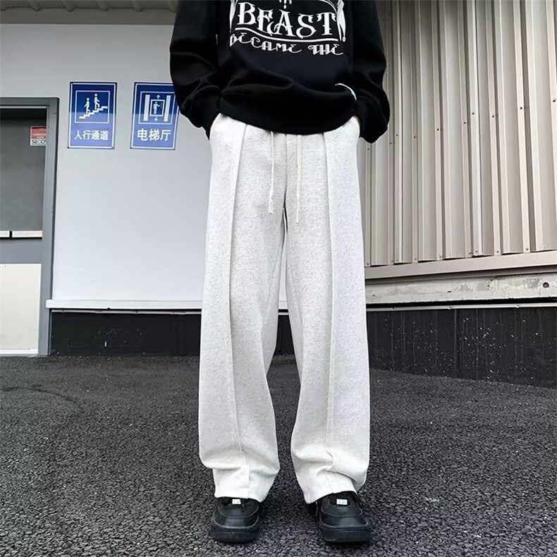 灰色卫裤男垂感直筒阔腿裤潮牌美式休闲运动卫裤1001-1-A876-P38,男装休闲裤,星座1001-1