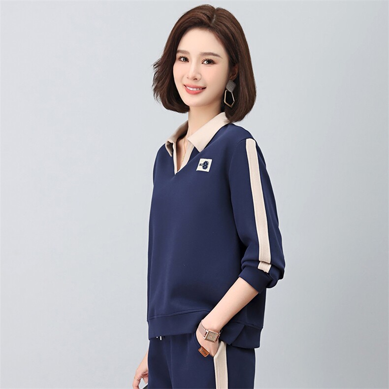 2023秋新款时尚拼色刺绣宽松卫衣女图片