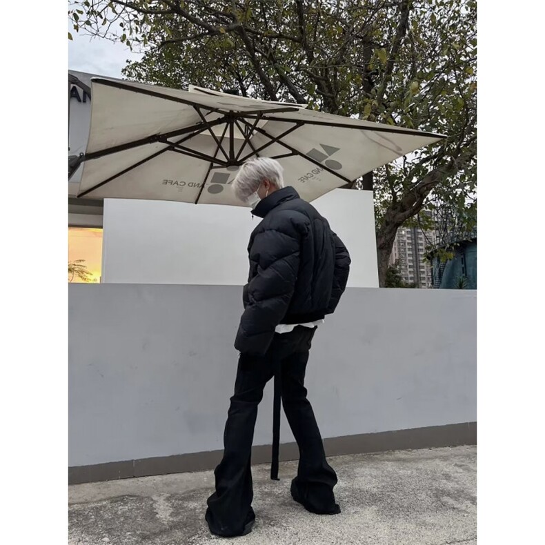 美式复古vibe裤子男款高街cleanfit弯刀微喇黑色牛仔裤修身直筒裤,男装棉衣,星座603-2
