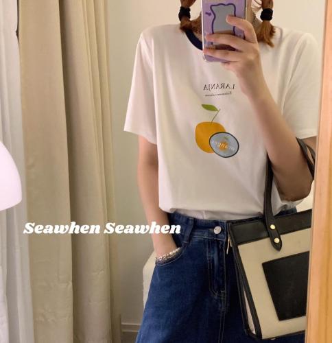 【现货】5868牛油果撞色领条圆领短袖tee,女装,海维恩