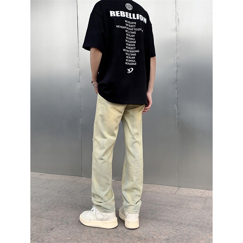 B221美式ins高街暗黑小众直筒破洞牛仔裤LK23056-P60控78,男装牛仔裤,电商B221