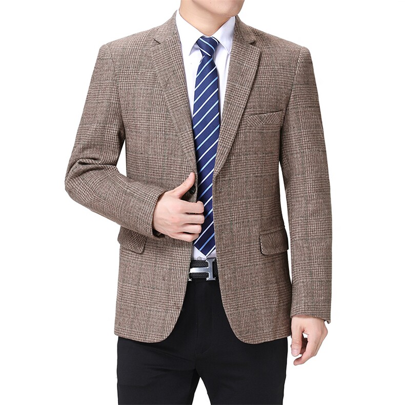 单排扣长袖时尚翻领口袋中老年西服春季2023年上衣AJY208,男装西服,钱塘6003（原4033）