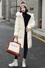 2020冬季新款时尚气质大毛领保暖舒适连帽中长款羽绒服，女装羽绒服，贵人树