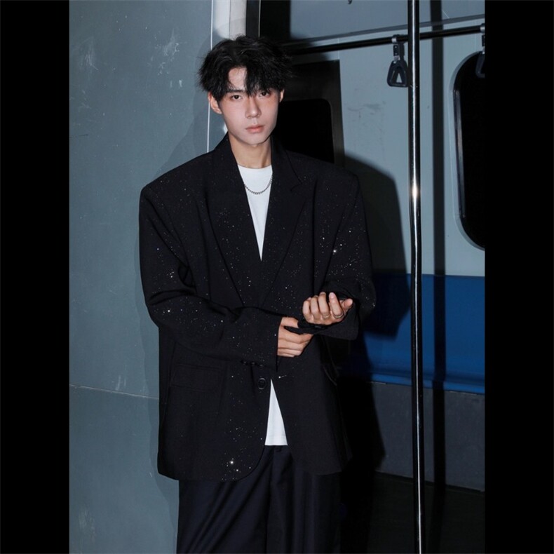 男模穿搭满天星黑色休闲西装外套西服XF709特P58,男装西服,星座908-1