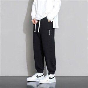 抖音直播宽松休闲裤男潮牌宽松哈伦束脚九分裤潮流百哈青少年长裤图片