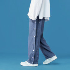 秋季蓝底休闲排扣中性风休闲裤男（现货）DS-A160-1-6650-P55图片