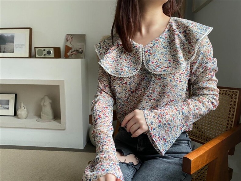 【现货】新款出货雪纺防晒碎花上衣重工珍珠款，女装，Yibee