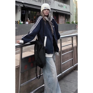 现货 高品质 拼接撞色运动夹克男女三条杠开衫棒球服 A933-P45图片