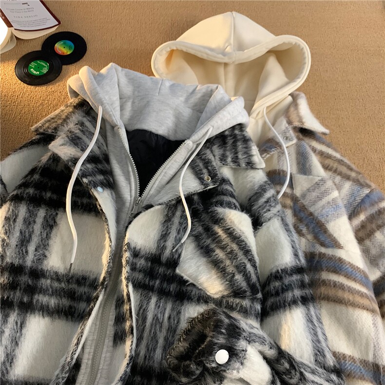 美式假两件格子外套男款秋冬新款潮加厚保暖连帽棉衣D335P118,男装棉衣,电商A335-1（原A458）