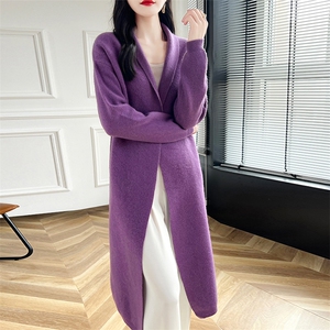 女披肩2024秋冬新款宽松大码长袖超长开衫过膝外套羊毛大衣