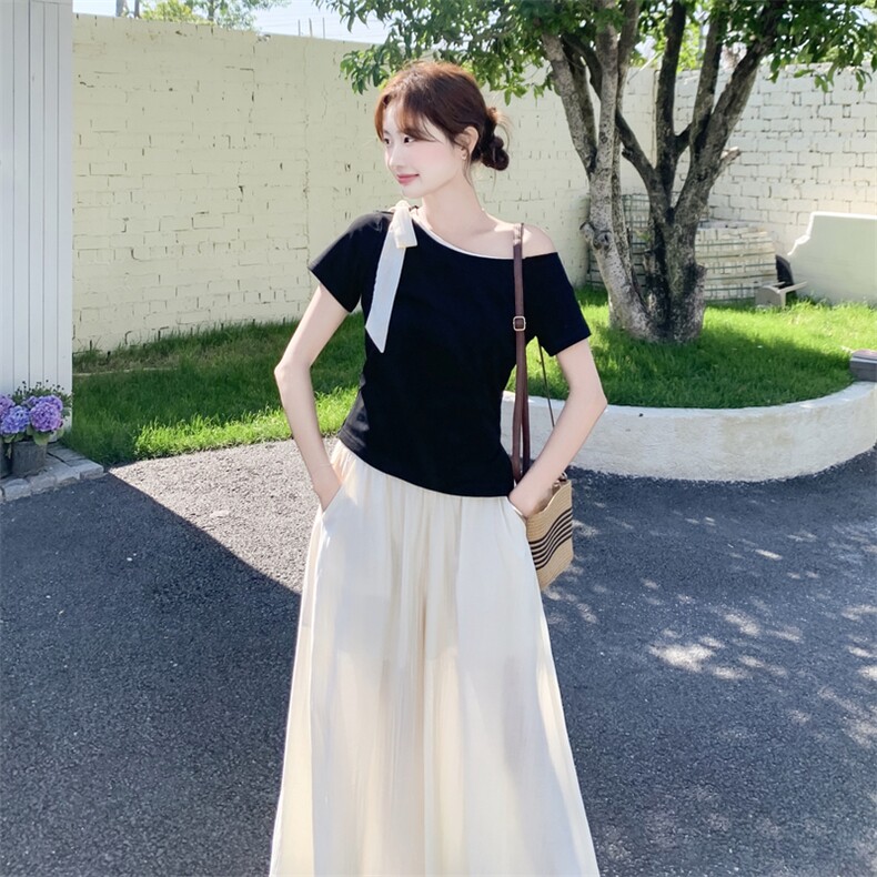 2026年夏季青春活力风拼接休闲/淑女两件套撞色，女装套装/套裙，秀美人生