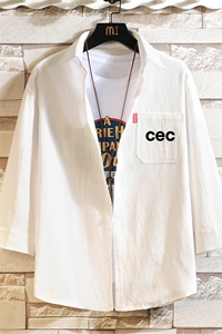QC58294-P45 亚麻七分袖衬衫男大码五分袖衬衣男短袖图片