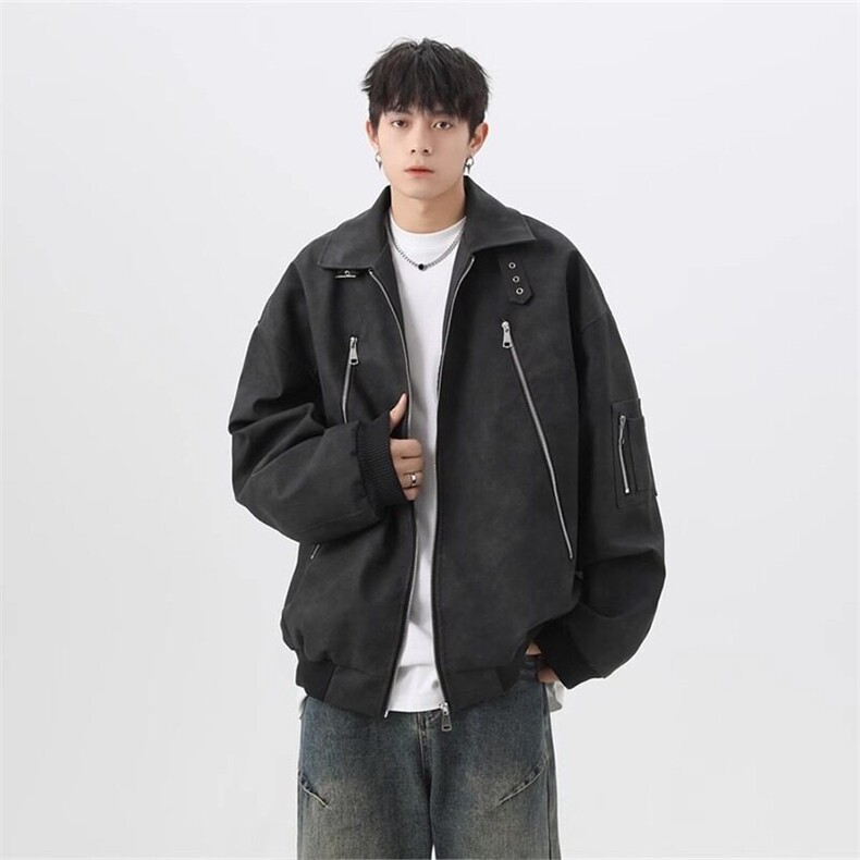 W9517-P83网图现货美式高街高品质潮流PU皮夹克外套机车上衣,男装夹克,星座1608-2