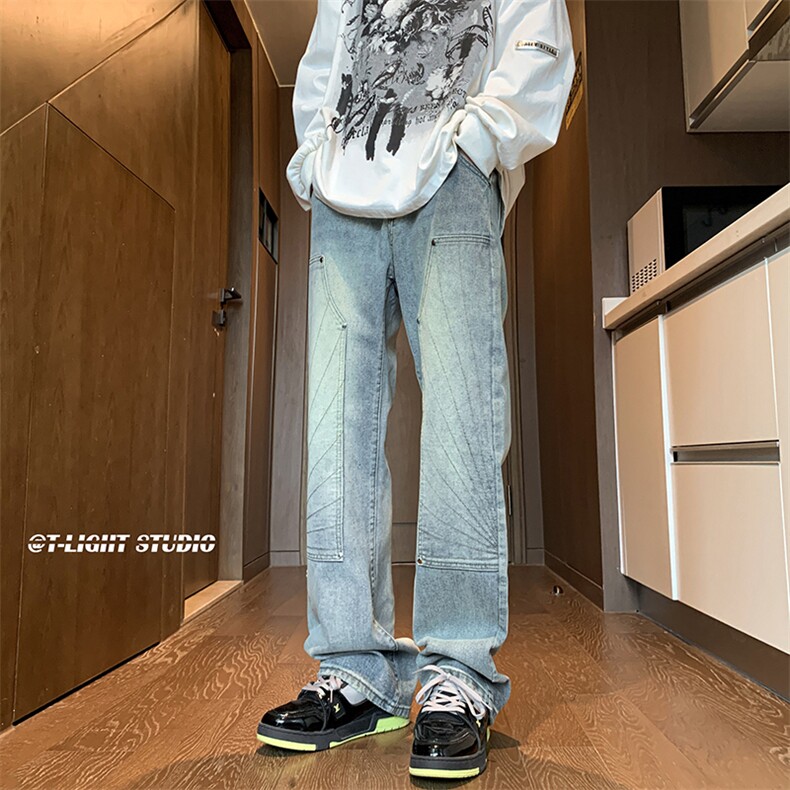 B221美式ins高街暗黑小众铆钉伐木裤牛仔裤LK23145-P65控88,男装牛仔裤,电商B221