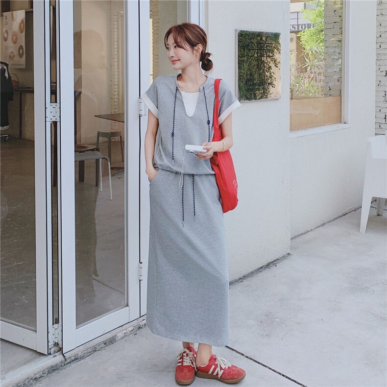 盐甜系穿搭学院风假两件上衣套装女夏新款休闲显瘦半身裙两件套,女装套装/套裙,浙宝217