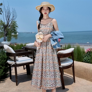 2025年夏季新品现货波西米亚印花吊带连衣裙+牛仔短袖两件套图片