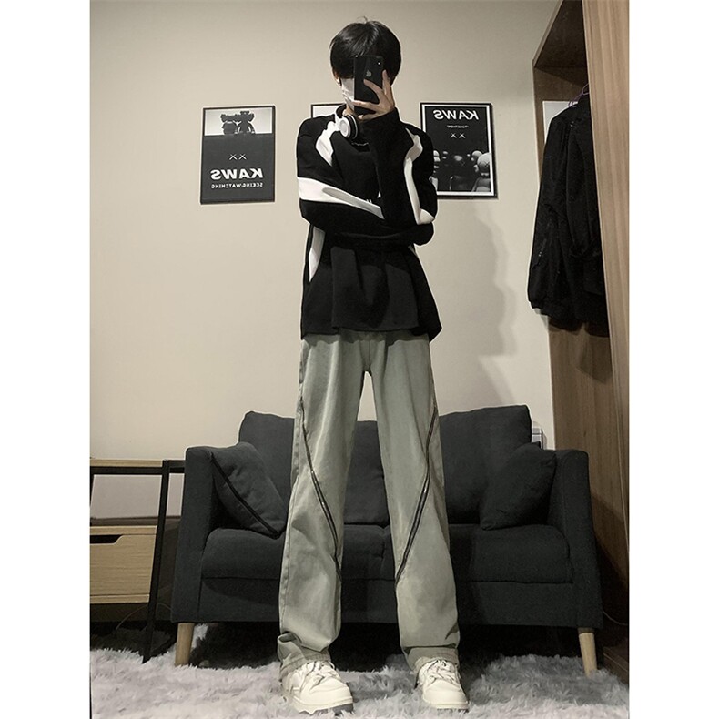 B221美式ins高街暗黑小众个性款拉链直筒牛仔裤LK23042-P65控88,男装牛仔裤,电商B221