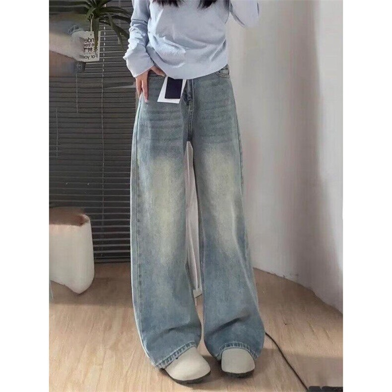 浅色阔腿牛仔裤女高腰春季女宽松显瘦梨形身材直筒裤子N7025,男装牛仔裤,星座1116A（原606A-3）