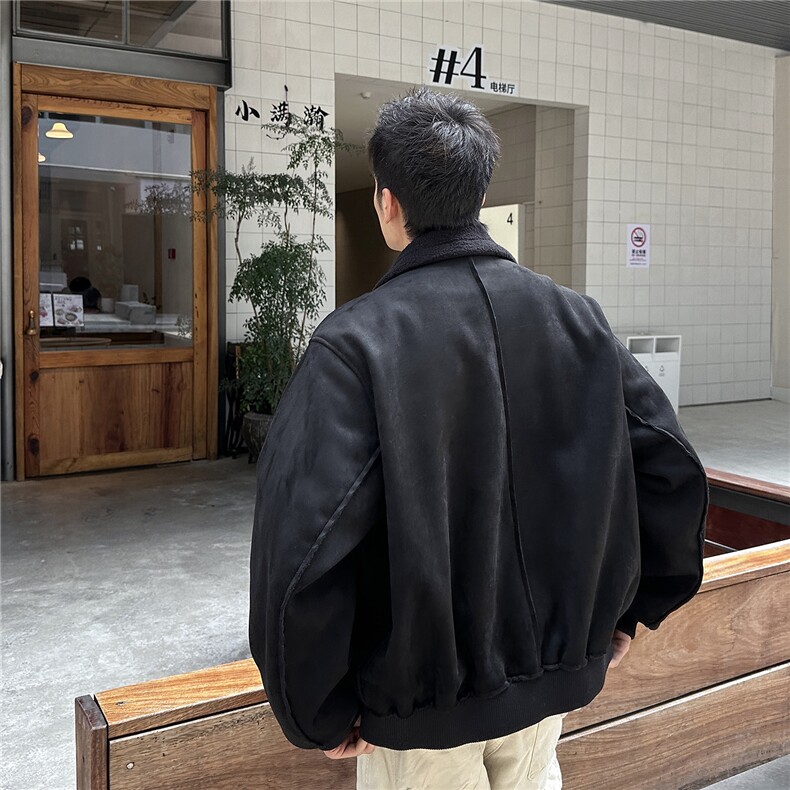 双拉链麂皮绒夹克外套秋冬短款毛领冬季加厚A236-JK612-P160,男装夹克,电商A236