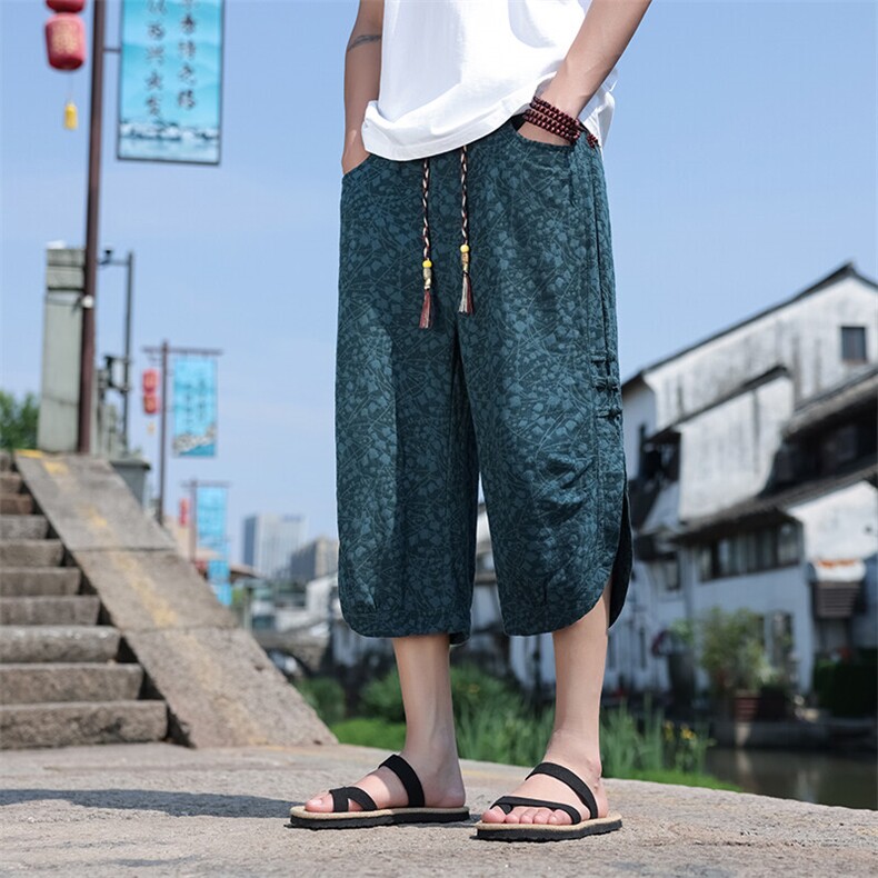 新中式提花盘扣宽松休闲七分裤802-P55,男装牛仔裤,星座816A（原B366）