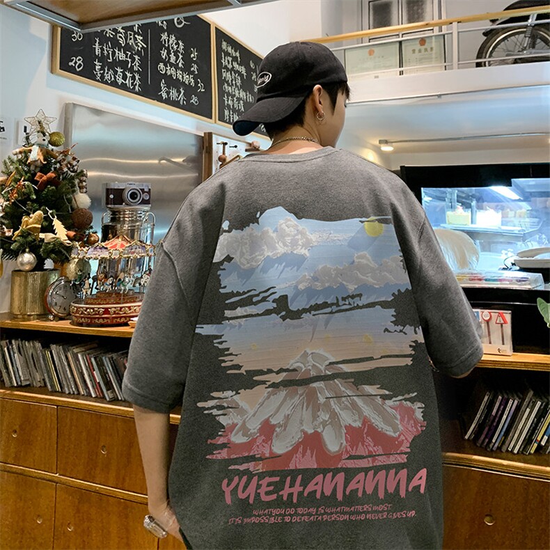 美式复古重磅t恤男夏季潮牌潮流宽松休闲大码oversize新疆棉短袖,男装T恤,电商019-1