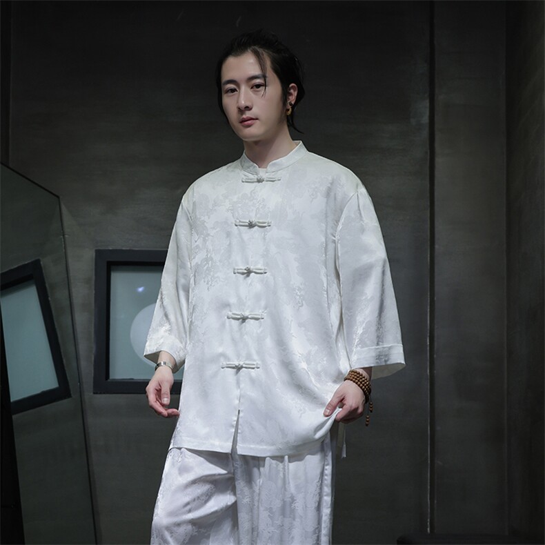 风夏季2025新款七分袖衬衫宽松休闲大码CS100-P55,男装衬衫,电商A008