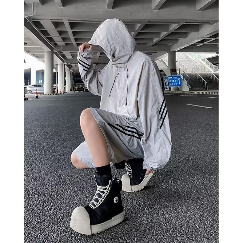连帽防晒衣五分冲锋裤套装男夏季条纹轻薄机能运动两件套BK99,男装防晒衣,星座1116A-1（原606A）