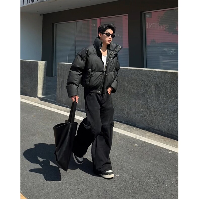 冬季立领加厚棉服PU皮棉衣男宽松保暖情侣美式外套潮MF3667-特P85，男装棉衣，电商B295