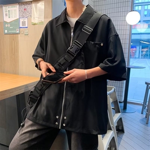 短袖衬衫男款夏季日系工装潮牌潮流拉链休闲外套衬衣 W7270-P38图片