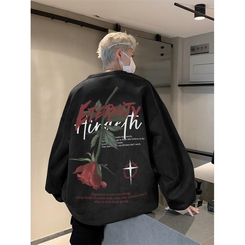 抖音得物高品质玫瑰印花麂皮绒宽松圆领卫衣wyjp5003-特p35控69,男装卫衣,星座605(原A050)