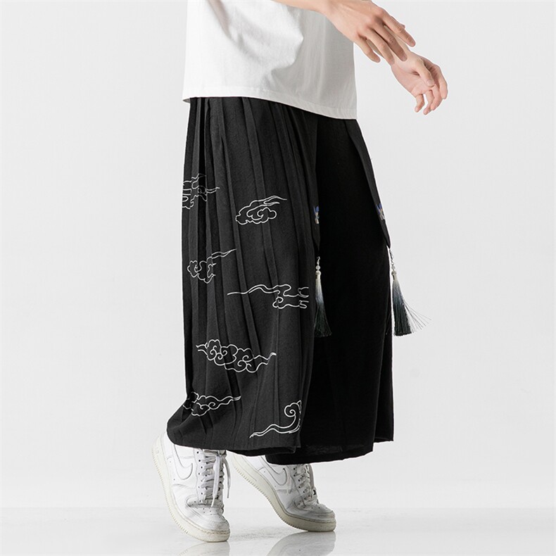 夏季 改良汉服阔腿裤飘带乱麻古风裙裤仙鹤宋裤男女情侣 K236/P85图片