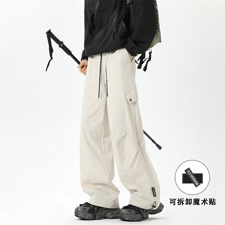 杏色冰丝速干解构冲锋裤男夏季美式潮牌褶皱工装裤户外运动长裤子,男装休闲裤,电商A022