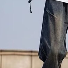 美式复古牛仔裤男士春秋高街宽松阔腿加厚裤子潮牌直筒工装长裤，男装牛仔裤，星座1210-1