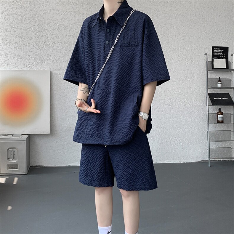 8XL-M日系工装短袖衬衫男夏季POLO衫t恤休闲运动套装TZ38004特P55,男装Polo衫,电商B312