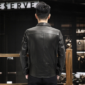 L2111春秋款海宁皮衣男绵羊皮半植鞣夹克机车皮衣P550图片