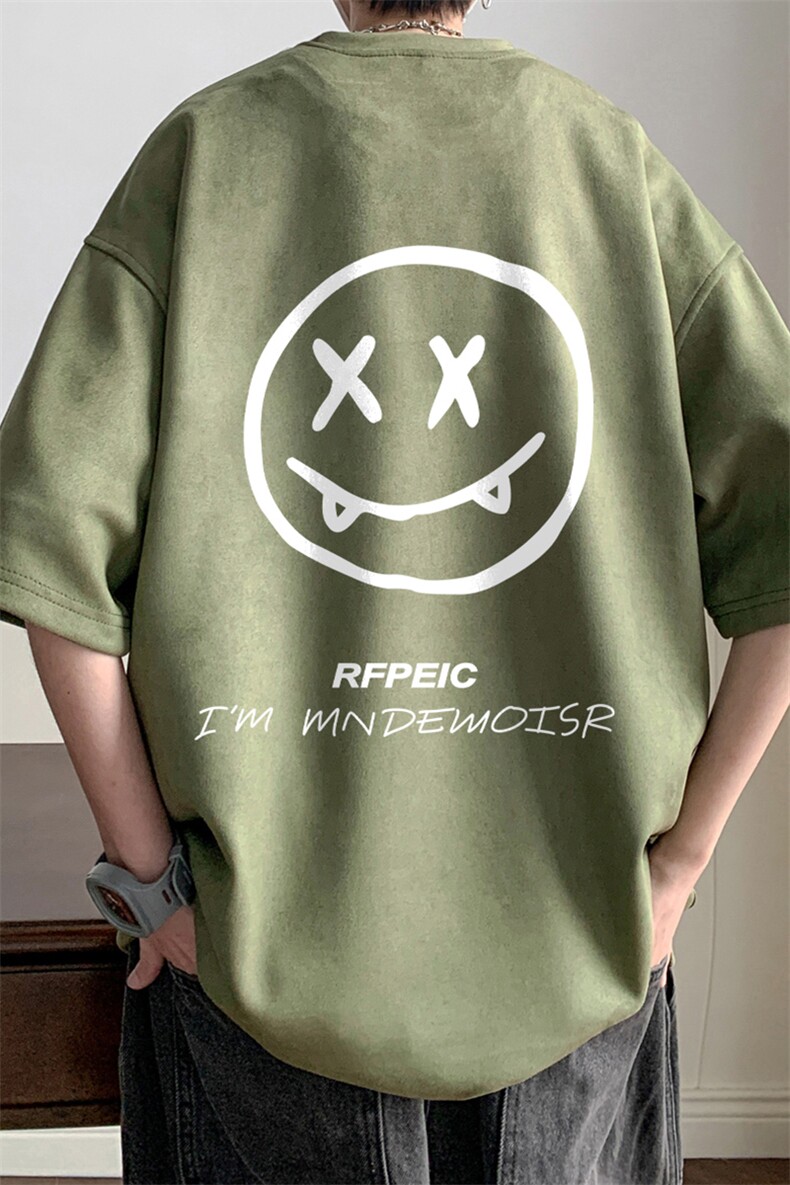 ！24夏季新款宽松大码港风恶魔笑脸麂皮绒T恤TJ23155-特p20,男装T恤,星座508（原C305）